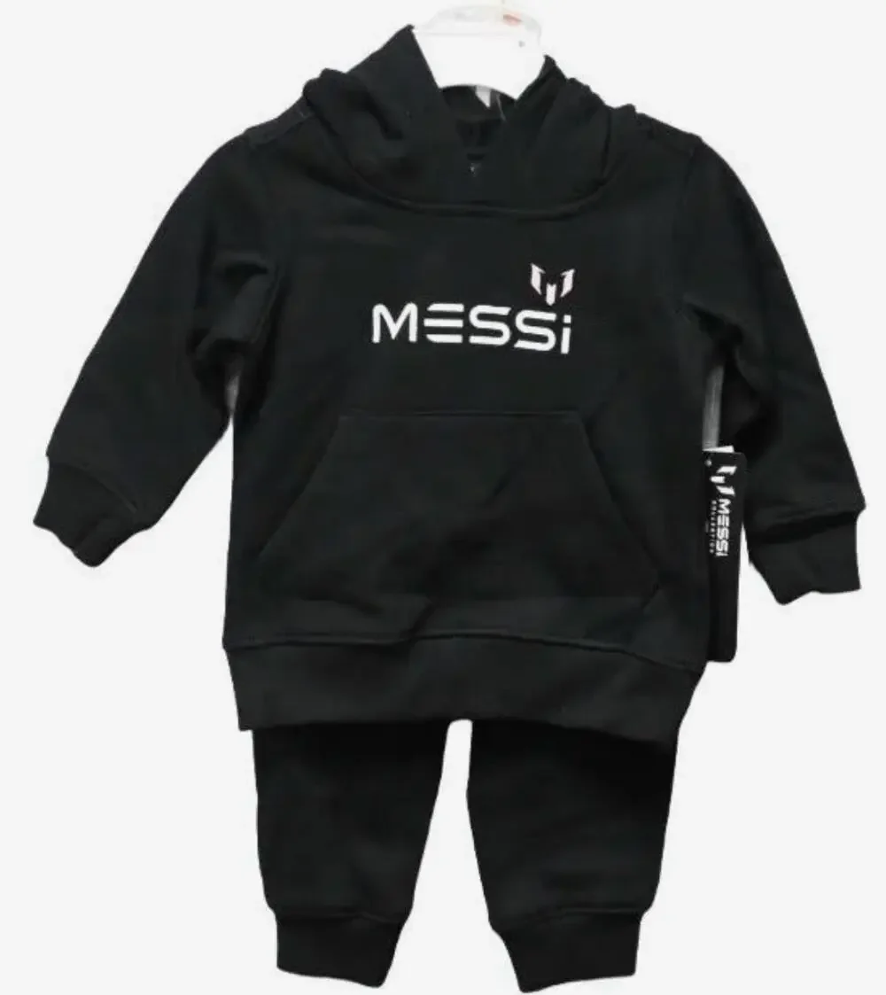 Messi 2-Piece Black Fleece Hoodie & Cuffed Pants Set 18M Cotton Blend